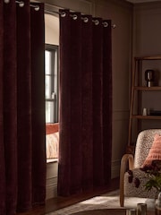 Burgundy Red Blackout/Thermal Plush Chenille Eyelet Curtains - Image 3 of 5