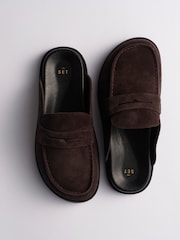 The Set Premium Comfort Suede Backless Footbed Loafers Chocolate Brown - Image 2 of 3