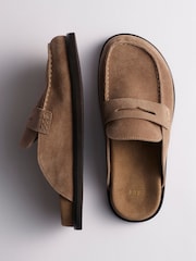 The Set Premium Comfort Suede Backless Footbed Loafers Taupe Brown - Image 2 of 4