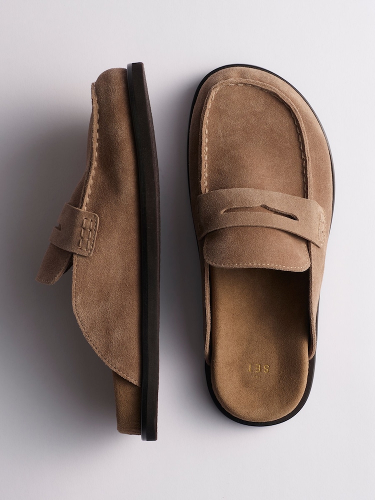The Set Premium Comfort Suede Backless Footbed Loafers Taupe Brown - Image 2 of 4