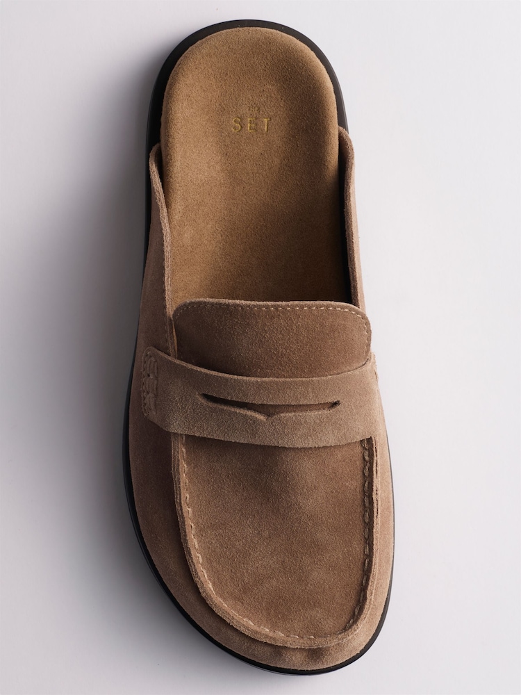 The Set Premium Comfort Suede Backless Footbed Loafers Taupe Brown - Image 4 of 4