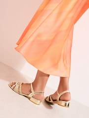 Aur - Friends Like These Faux Leather Diamante Hotfix Low Block Heeled Occasion Sandals - Imaginea 4 din 5