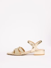 Aur - Friends Like These Faux Leather Diamante Hotfix Low Block Heeled Occasion Sandals - Imaginea 5 din 5