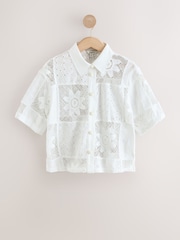 Alb - N. Premium Crochet Patchwork Short Sleeve Shirt - Imaginea 1 din 3