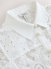 Alb - N. Premium Crochet Patchwork Short Sleeve Shirt - Imaginea 3 din 3