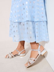 فضي - صندل للمناسبات جلد وتفاصيل Diamante Hotfix وكعب عريض منخفض من Friends Like These - Image 3 of 5