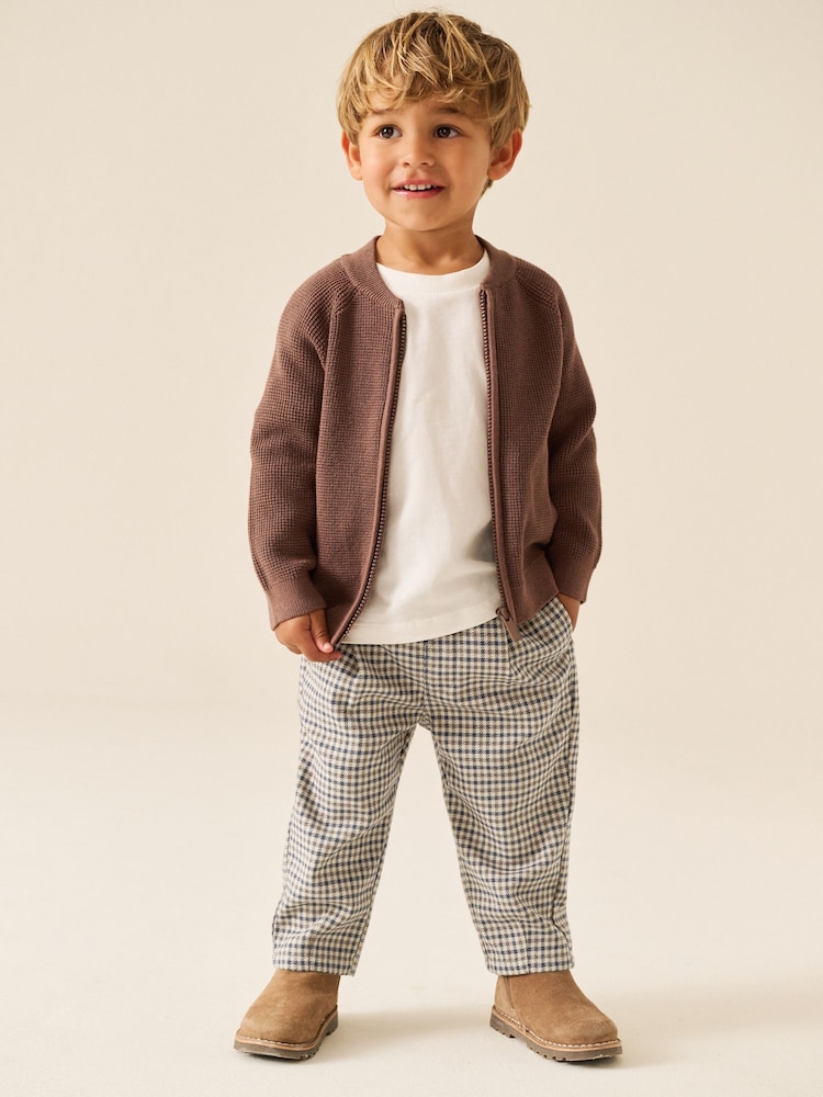 Blue Neutral Check Loose Fit Cosy Smart Trousers (3mths-7yrs) - Image 2 of 8