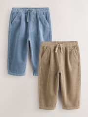Blue/Stone Textured Corduroy Trousers 2 Pack (3mths-7yrs) - Image 1 of 7