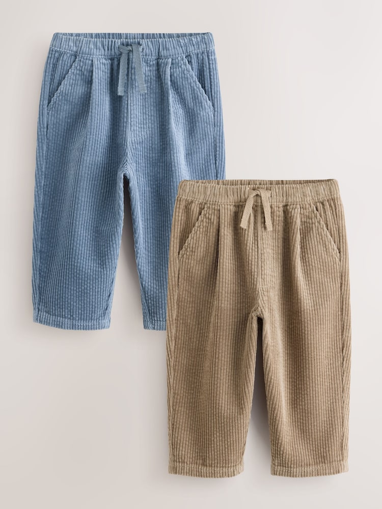 Blue/Stone Textured Corduroy Trousers 2 Pack (3mths-7yrs) - Image 1 of 7