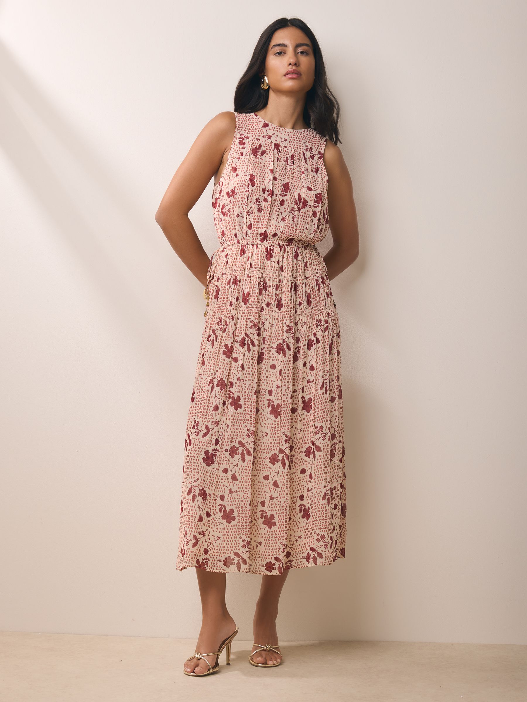 Buy BHOEM Floral Print Sleeveless White/Burgundy Midi Dress from Next USA