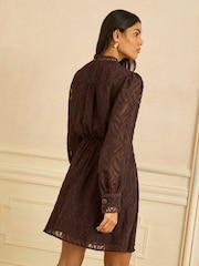 Love & Roses Chocolate Brown Burnout Wrap Mini Dress - Image 2 of 4