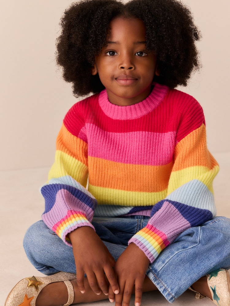 Little Bird by Jools Oliver Rainbow Stripe Knitted Jumper - Image 2 of 6