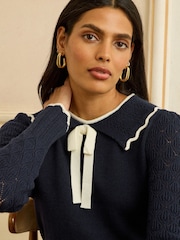 Love & Roses Navy Petite Knitted Collar Jumper - Image 2 of 4