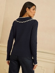 Love & Roses Navy Petite Knitted Collar Jumper - Image 4 of 4