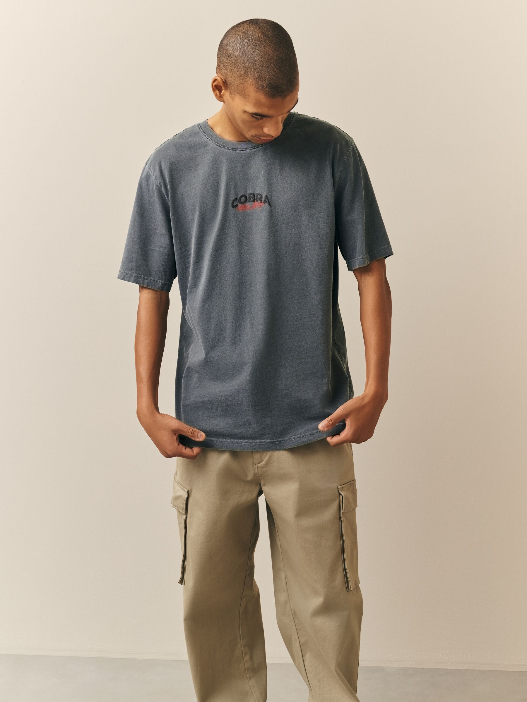 Buy Charcoal Grey Relaxed Fit Graphic Print Heavy Weight T-Shirt