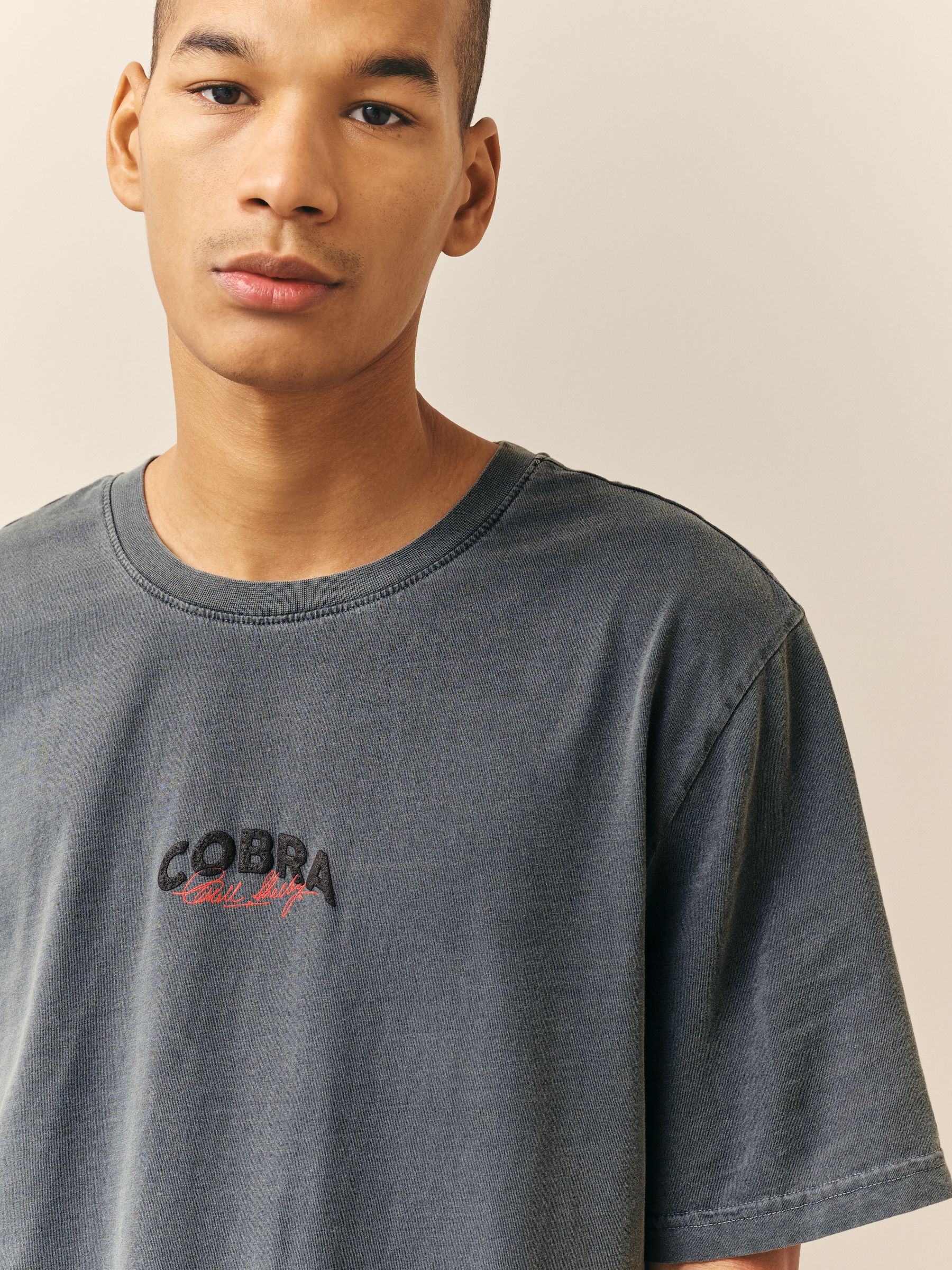 Buy Charcoal Grey Relaxed Fit Graphic Print Heavy Weight T-Shirt