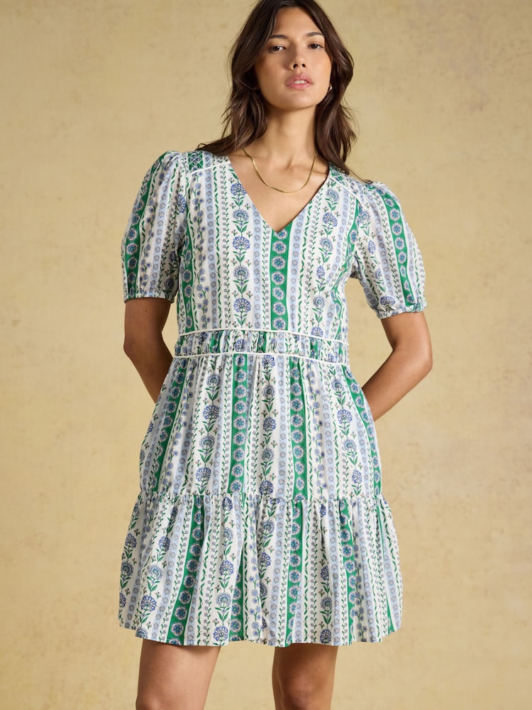 Joules Daphne Blue Short Sleeve Tiered Dress - Image 1 of 6