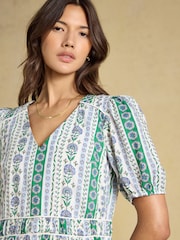 Joules Daphne Blue Short Sleeve Tiered Dress - Image 4 of 6