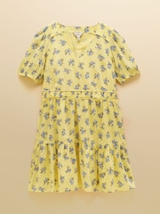 Joules Daphne Yellow Ditsy Short Sleeve Tiered Dress - Image 10 of 10