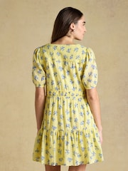 Joules Daphne Yellow Ditsy Short Sleeve Tiered Dress - Image 2 of 10