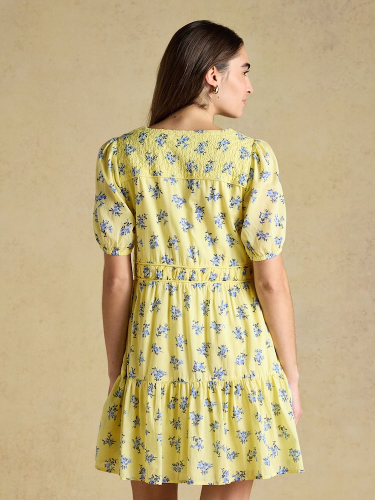 Joules Daphne Yellow Ditsy Short Sleeve Tiered Dress - Image 2 of 10 Joules Daphne Yellow Ditsy Short Sleeve Tiered Dress - Image 2 of 10