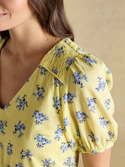 Joules Daphne Yellow Ditsy Short Sleeve Tiered Dress - Image 4 of 10
