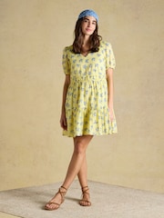 Joules Daphne Yellow Ditsy Short Sleeve Tiered Dress - Image 5 of 10