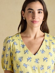 Joules Daphne Yellow Ditsy Short Sleeve Tiered Dress - Image 6 of 10