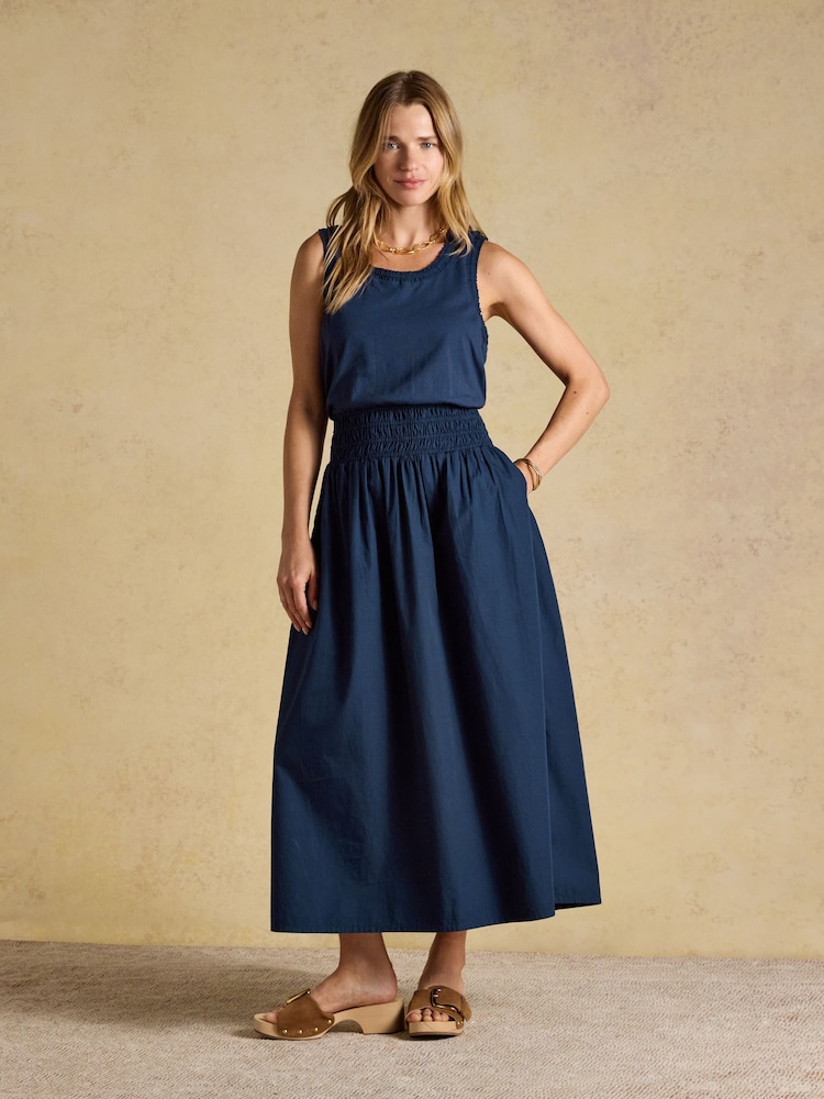 Joules Jade Navy Sleeveless Jersey Woven Midi Dress - Image 1 of 7 Joules Jade Navy Sleeveless Jersey Woven Midi Dress - Image 1 of 7