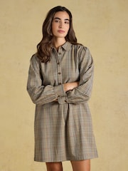Joules Lyla Brown Check Short Shirt Dress - Image 1 of 8