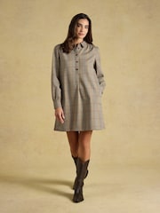 Joules Lyla Brown Check Short Shirt Dress - Image 3 of 8