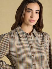 Joules Lyla Brown Check Short Shirt Dress - Image 4 of 8