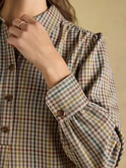 Joules Lyla Brown Check Short Shirt Dress - Image 7 of 8