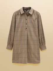 Joules Lyla Brown Check Short Shirt Dress - Image 8 of 8