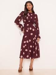 Lipsy Burgundy Red Long Sleeve Underbust Fit And Flare Midi Dress - Image 2 of 4