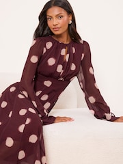 Lipsy Burgundy Red Long Sleeve Underbust Fit And Flare Midi Dress - Image 3 of 4