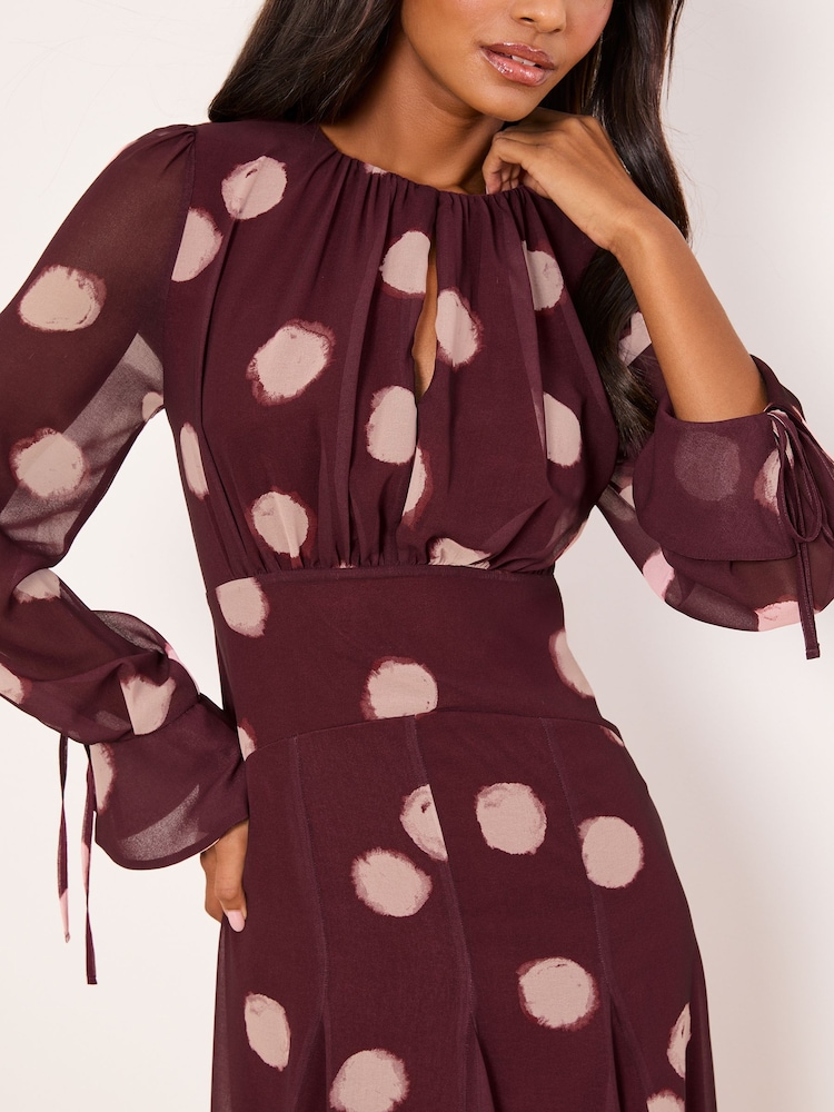 Lipsy Burgundy Red Long Sleeve Underbust Fit And Flare Midi Dress - Image 4 of 4 Lipsy Burgundy Red Long Sleeve Underbust Fit And Flare Midi Dress - Image 4 of 4