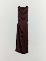 BHOEM Draped Satin Sleeveless Midi Brown Dress - Image 6 of 6