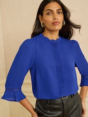 Love & Roses Cobalt Blue Petite 3/4 Flute Sleeve Blouse - Image 2 of 4