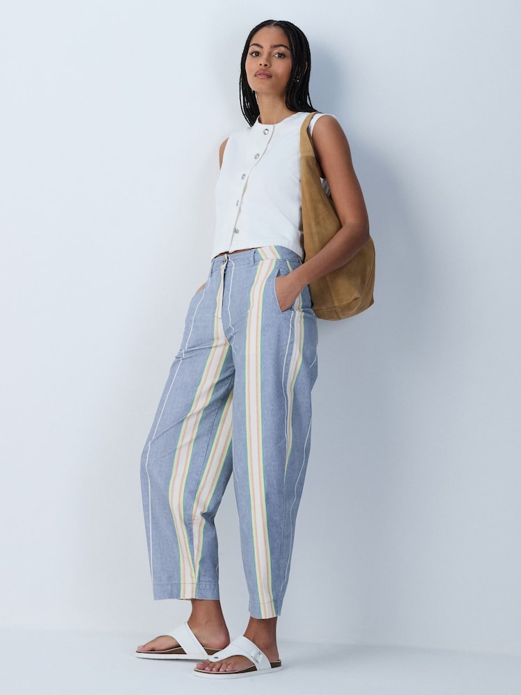 Blue/Ecru Stripe Chino Barrel Leg Trousers - Image 1 of 9