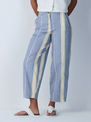 Blue/Ecru Stripe Chino Barrel Leg Trousers - Image 2 of 9