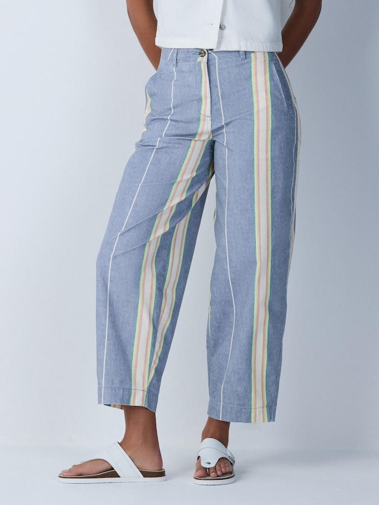 Blue/Ecru Stripe Chino Barrel Leg Trousers - Image 2 of 9