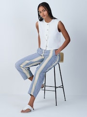 Blue/Ecru Stripe Chino Barrel Leg Trousers - Image 3 of 9