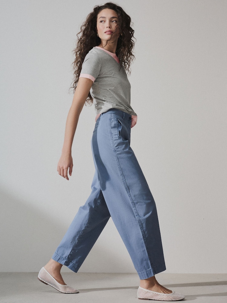Blue Chino Barrel Leg Trousers - Image 1 of 8