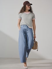 Blue Chino Barrel Leg Trousers - Image 3 of 8