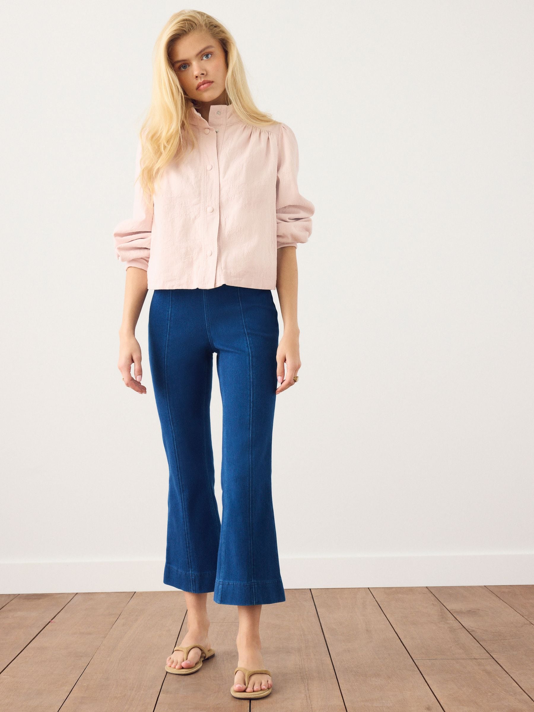 Buy Dark Blue Jersey Denim Cropped Bootcut Capri Leggings from