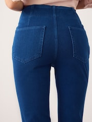 Dark Blue Jersey Denim Cropped Bootcut Capri Leggings - Image 4 of 8
