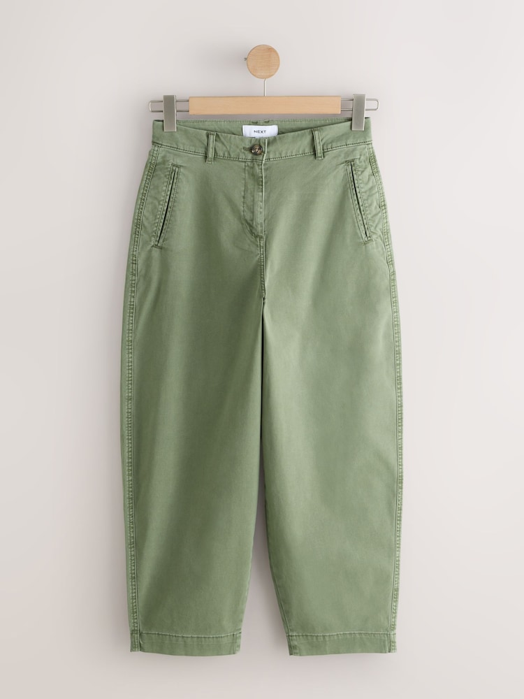 Khaki Green Chino Barrel Leg Trousers - Image 1 of 3