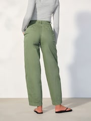 Khaki Green Chino Barrel Leg Trousers - Image 4 of 8