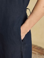 Joules Delphine Navy V Neck Shift Dress With Linen - Image 4 of 7